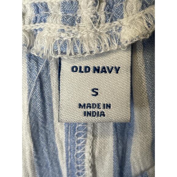 Old Navy Shirt Womens Small Blue White Striped Smocked Short Sleeve Rayon Boho - Picture 6 of 9
